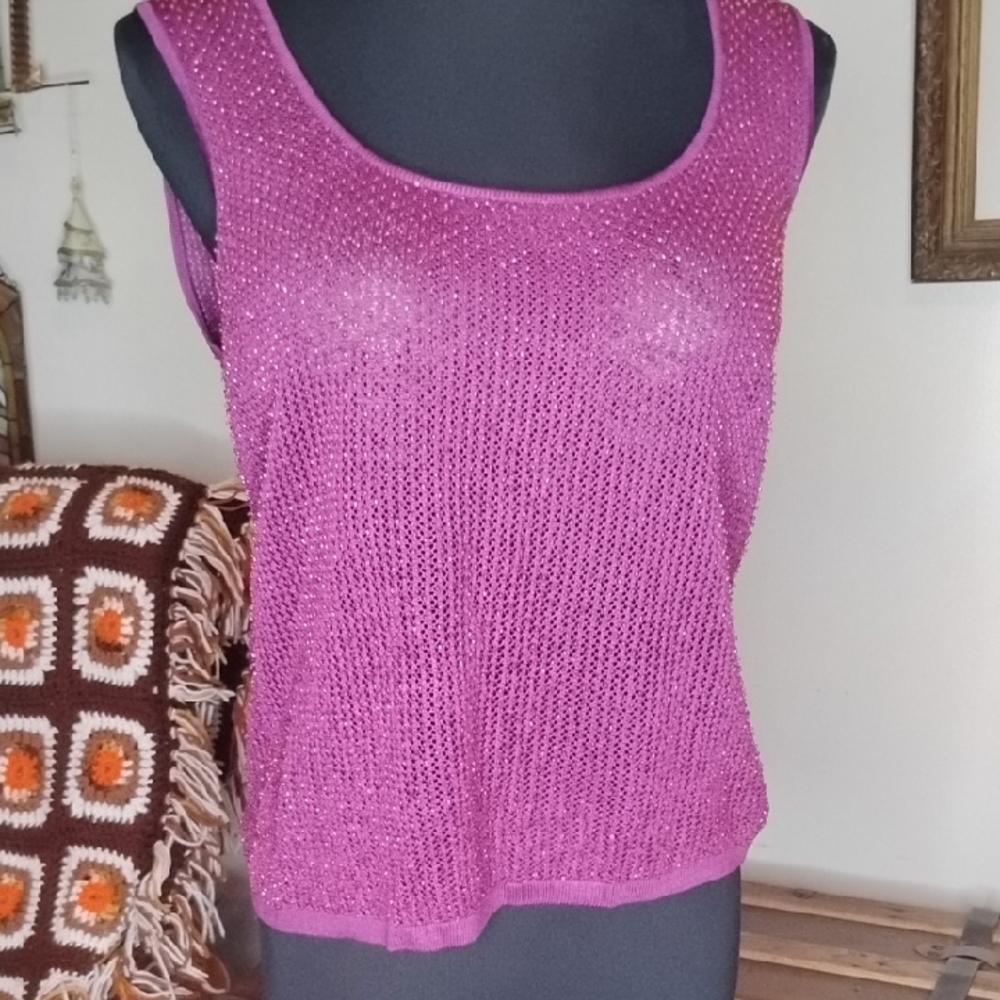 Ellen Tracy Purple Beaded Sleeveless Top NWT